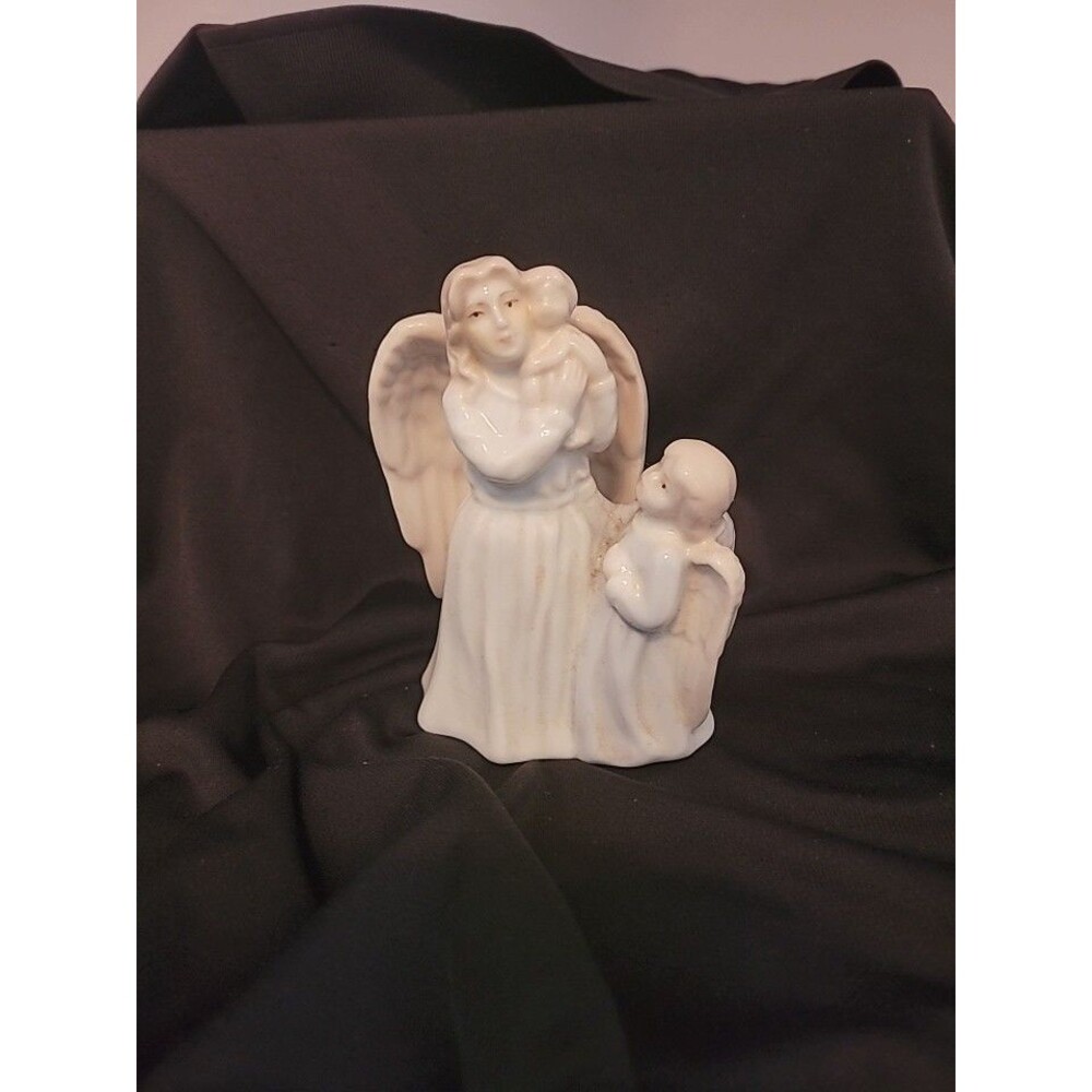 K's Collection - Ceramic Guardian Angel with Children Figurine- Girl ~ 3 3/4" T